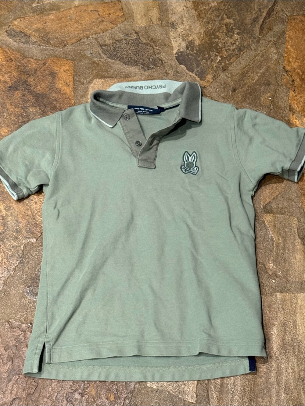 Psycho Bunny Boys Sage Green Pima Cotton Polo Shirt Size 10/12